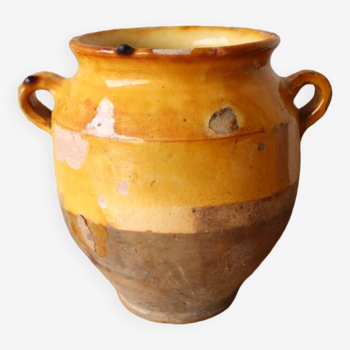 Small old yellow glazed terracotta pot