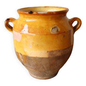 Small old yellow glazed terracotta pot