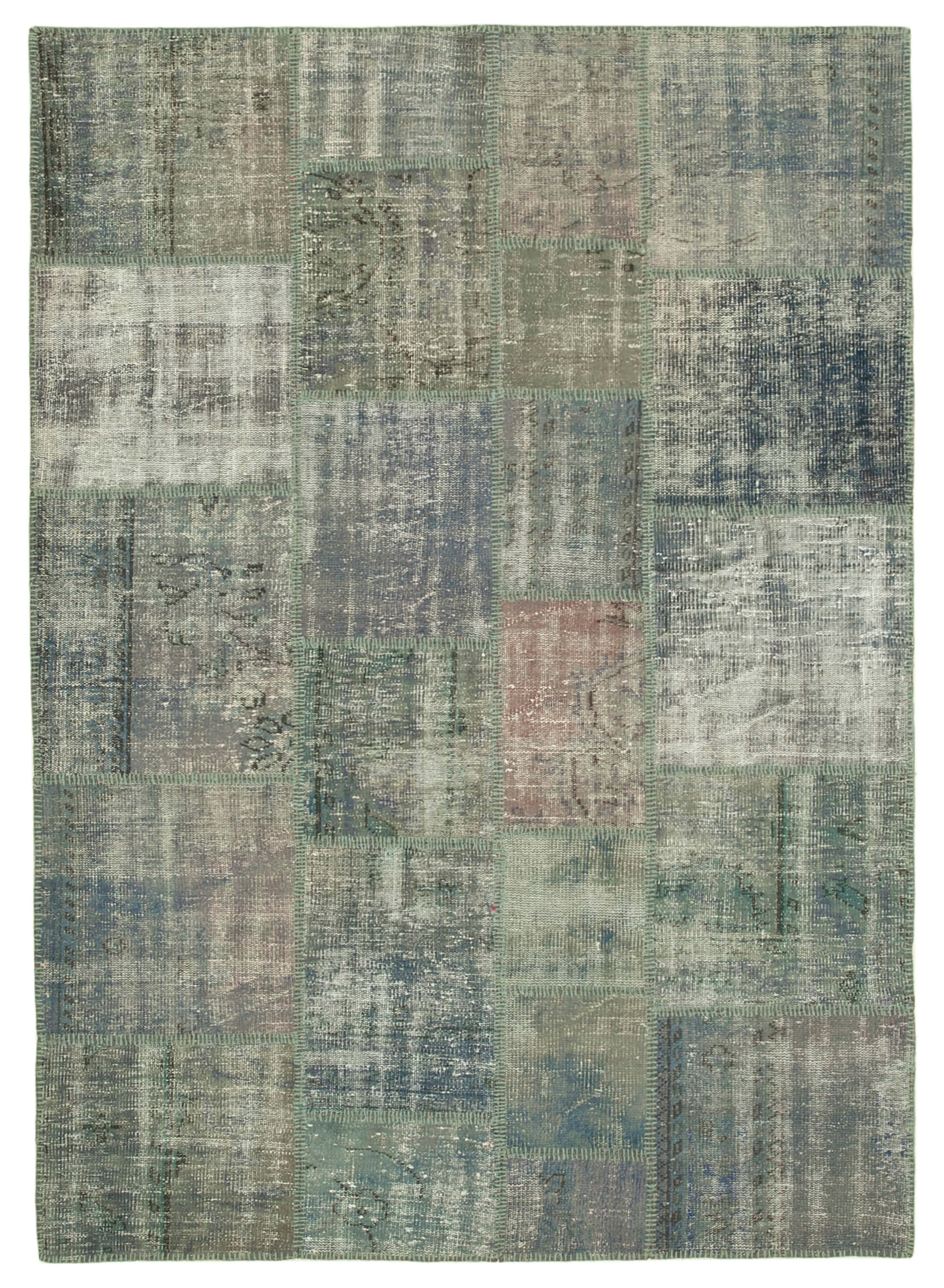 Handwoven anatolian contemporary 176 cm x 246 cm grey patchwork rug