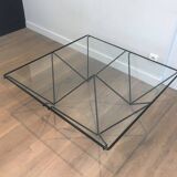 Black lacquered metal coffee table with a clear glass top. Attributed to Paolo Piva.