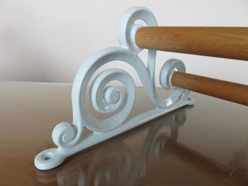 Towel rack in enamelled cast iron pale blue Art Deco 30s 40s
