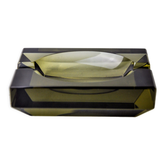 Black beveled ashtray by Antonio Imperatore, murano glass, Italy, 1970