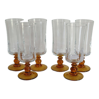 Lot 6 flutes Luminarc 70s amber foot