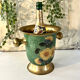 Vintage brass and green enamel cloisonné champagne cooler with sunflow