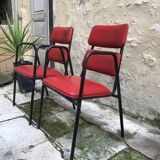 Pair of armchairs in red skai 1950 vintage design 50s 70