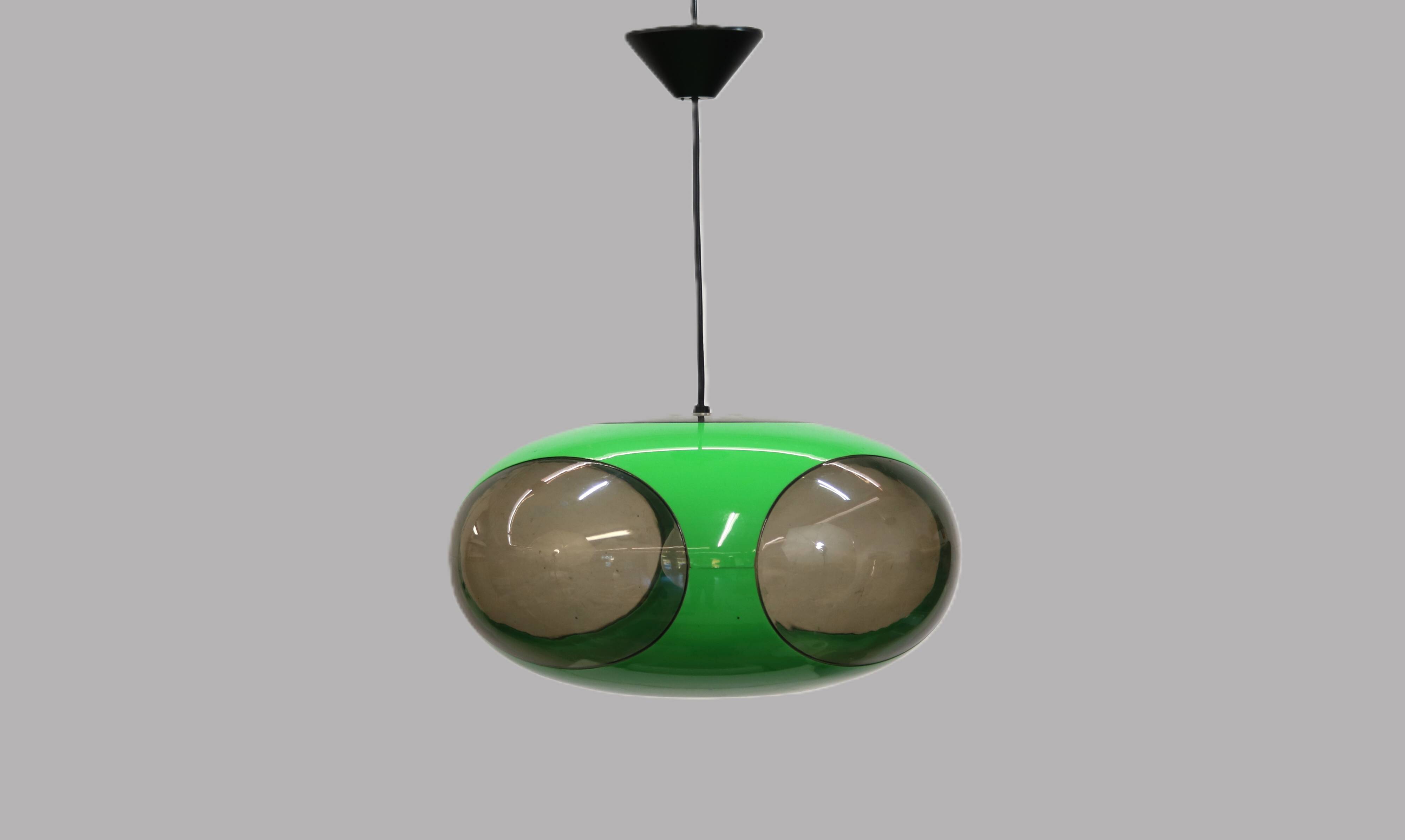 Massive Belgium Space Age UFO Lamp, Green Mid-Century Modern Lighting