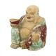 Large XL Polychrome Wooden Laughing Buddha Statue 47 cm