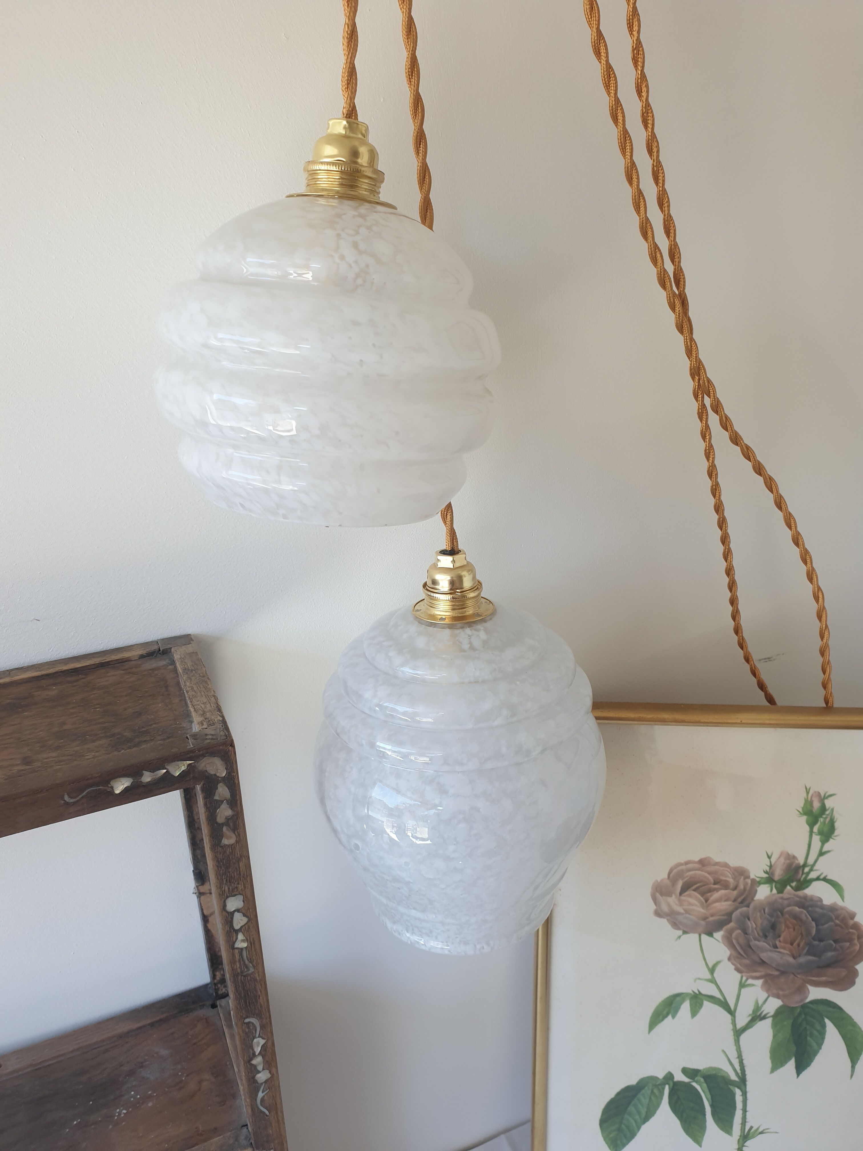 Pair of lamp in pale pink glass of clichy