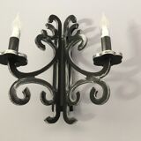 Deux appliques bois noir et argent