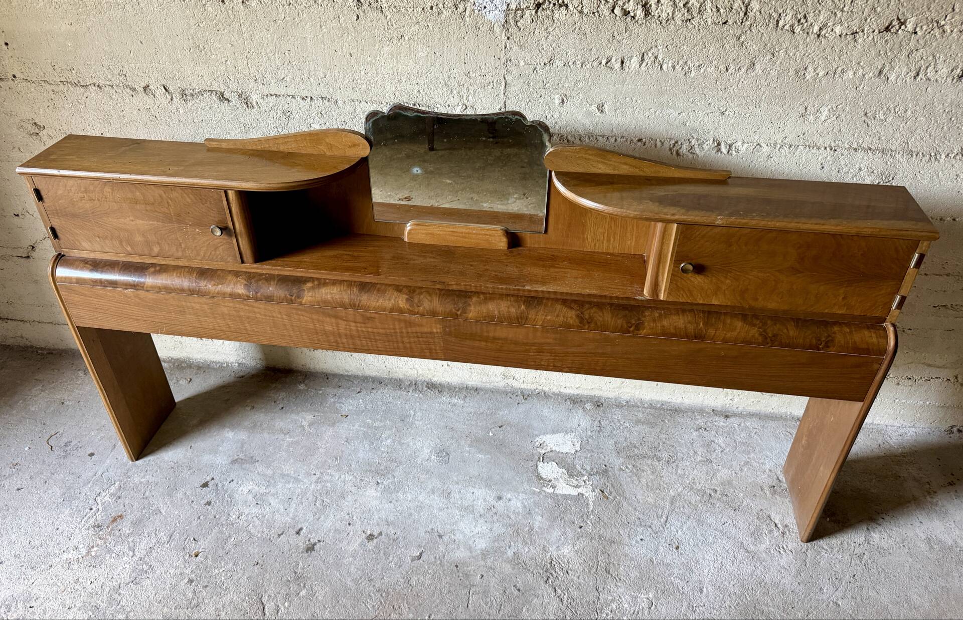 Superb antique/vintage headboard (Art Deco style) walnut burl.