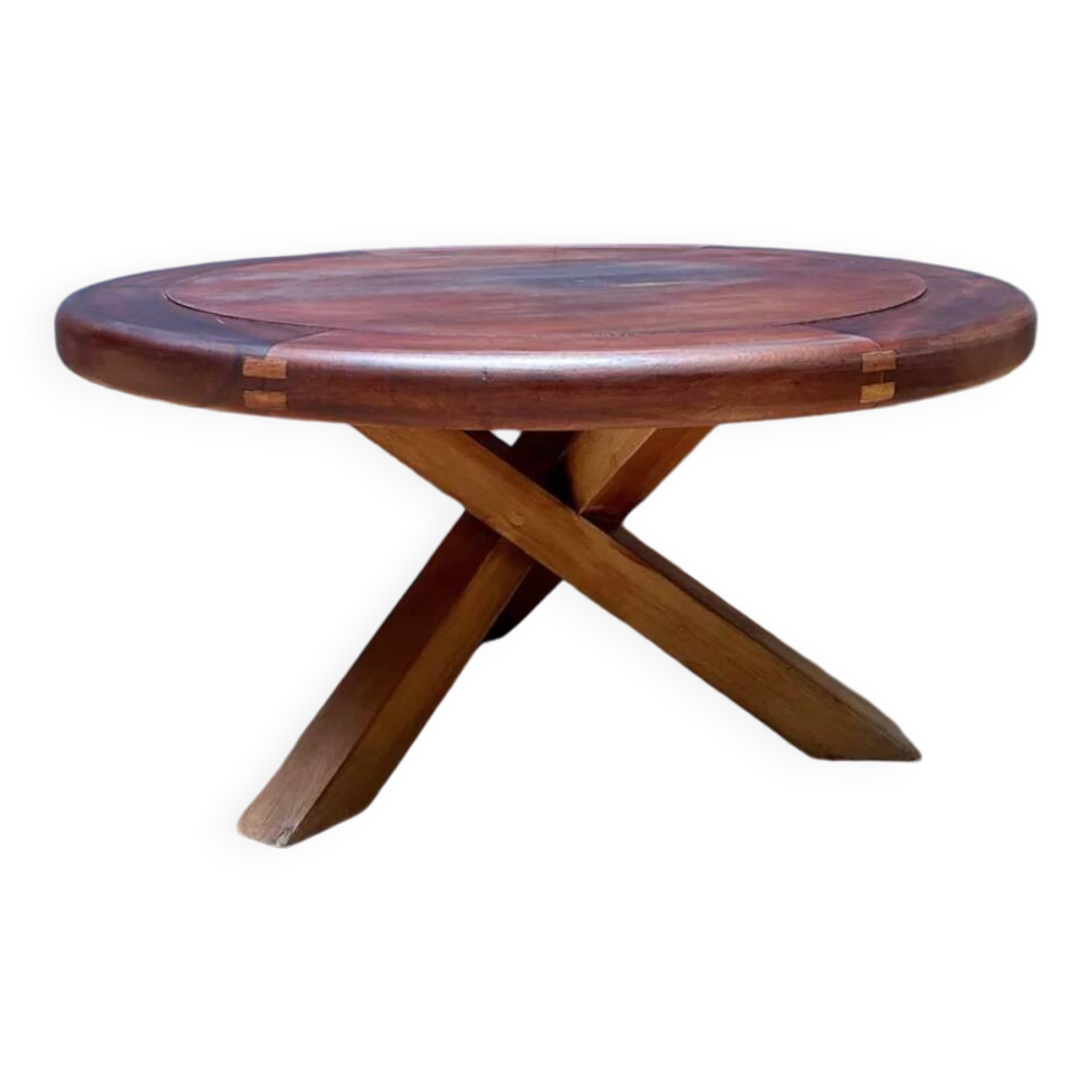 Vintage wooden coffee table with intersecting legs, France 1970