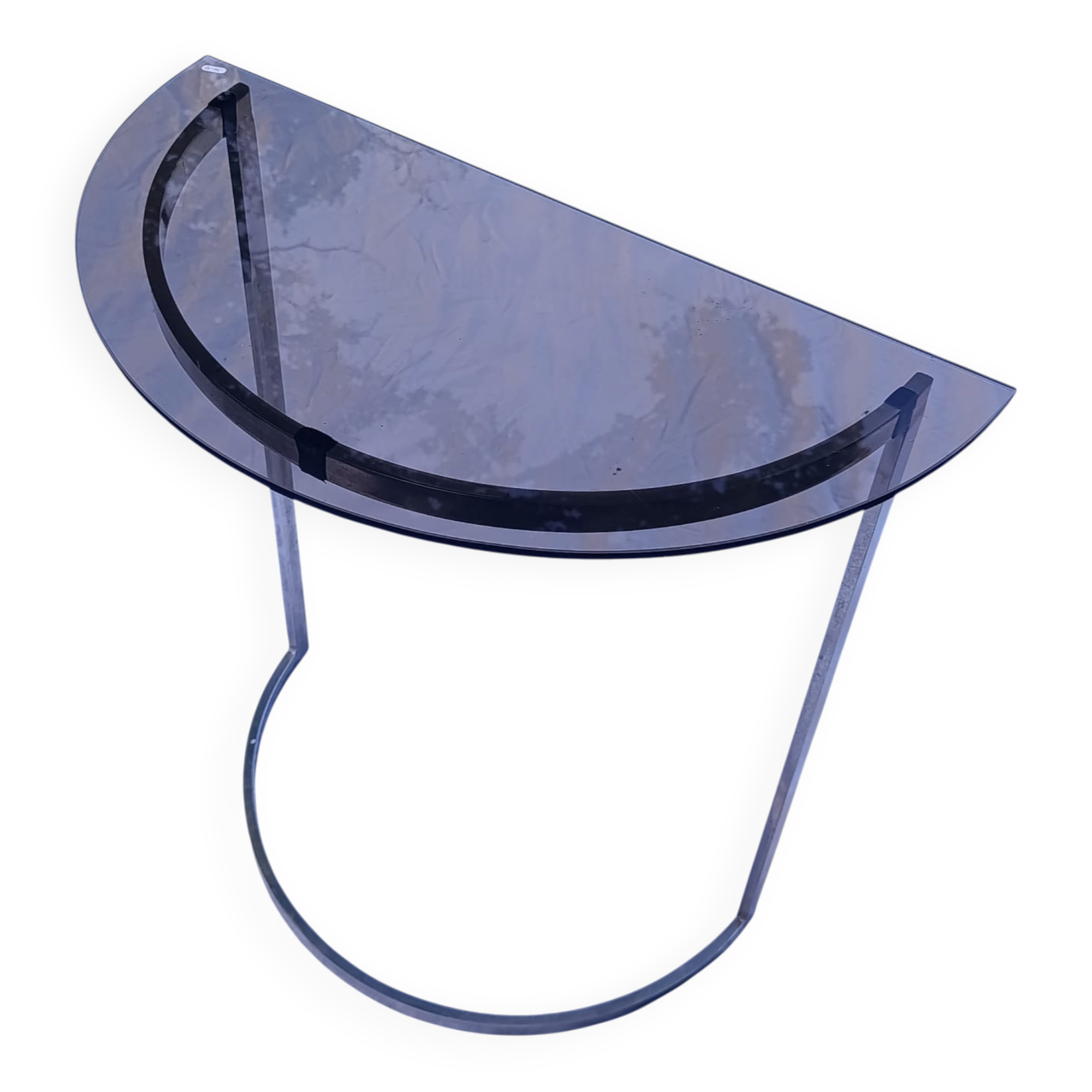 Smoked glass demi-lune console - 1970s