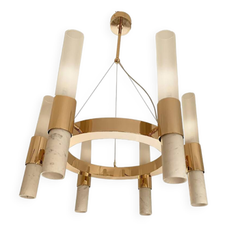 Contemporary Gold Ring Chandelier With Gradient White and Carrara Marble Glasses by Simoeng