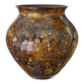 Vintage round vase Laque Line by Jean-Noël Bouillet Marbled golden tones