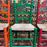 Suite of 6 rustic mulched and painted chairs