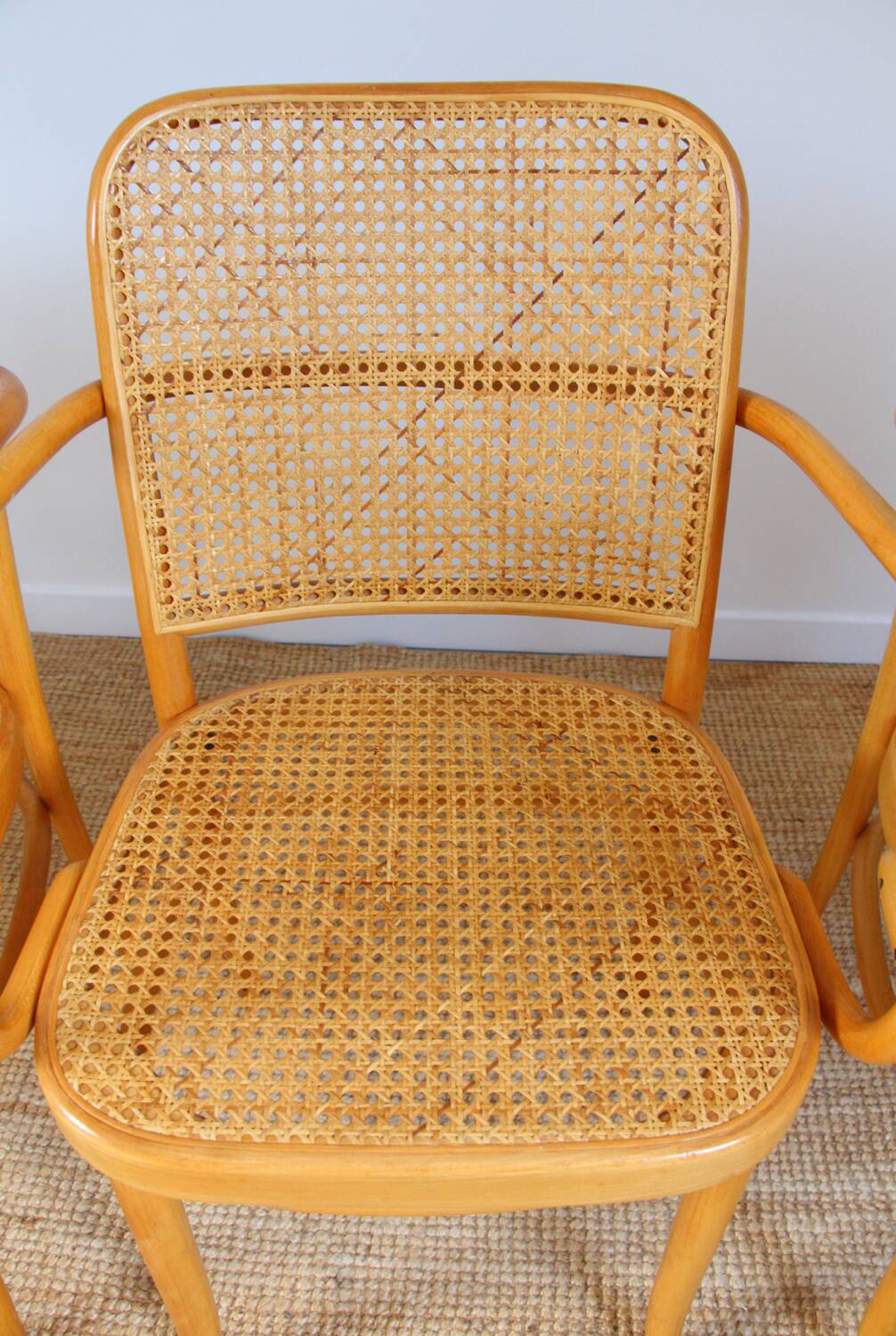 Set of 4 wooden and cane chairs model Prague 811 by Josef Hoffmann