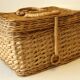 Braided rattan basket with lid, jewelry box, vintage from the 1970s