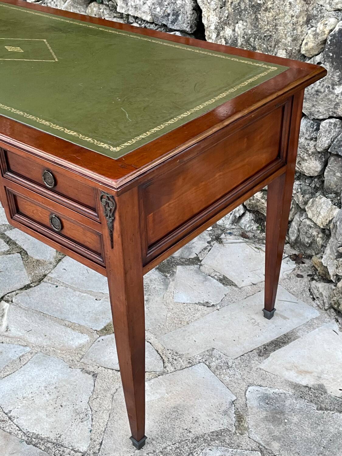 Elegant Louis XVI style mahogany flat desk from the 20th century