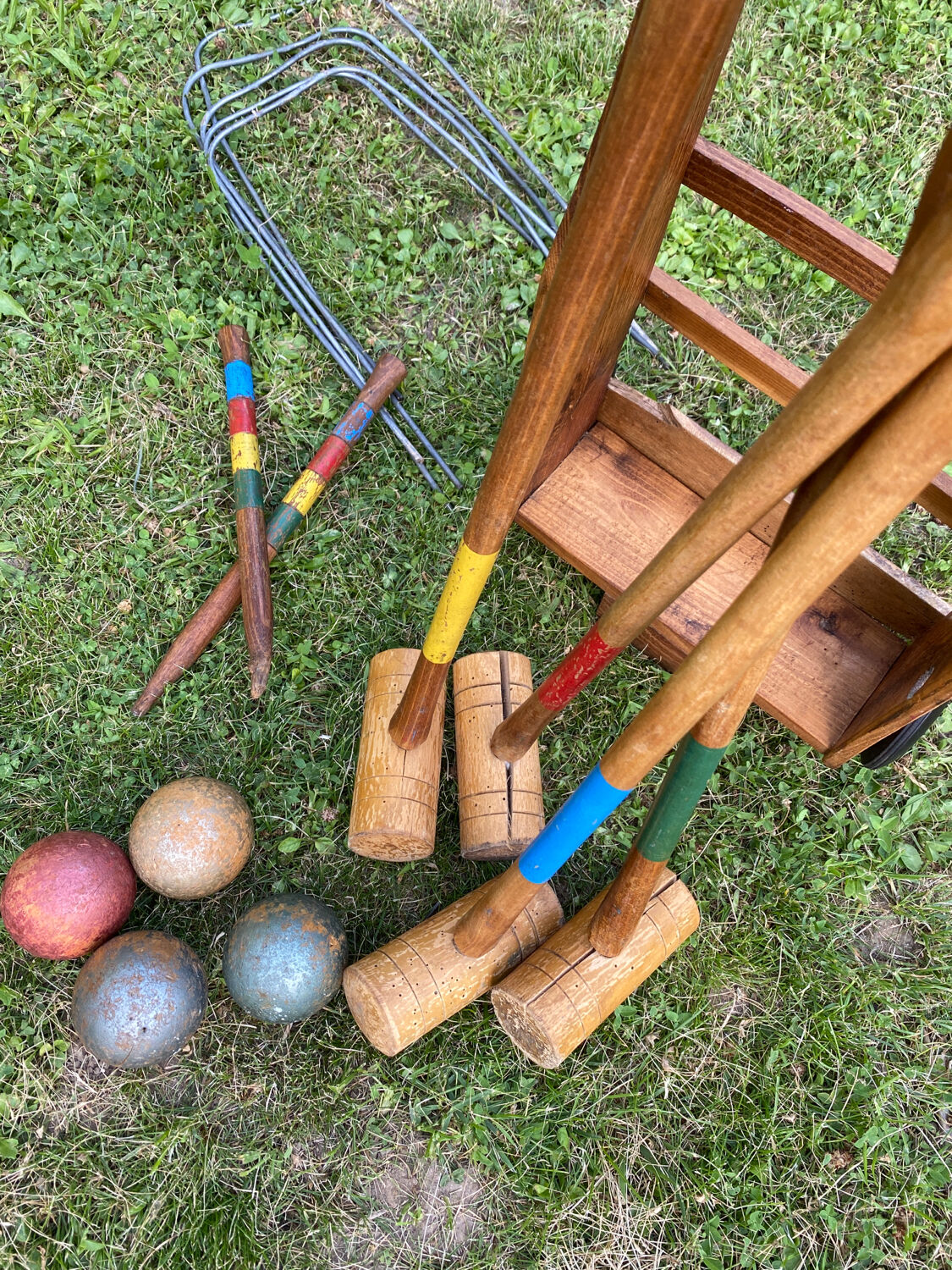 Old wooden croquet set