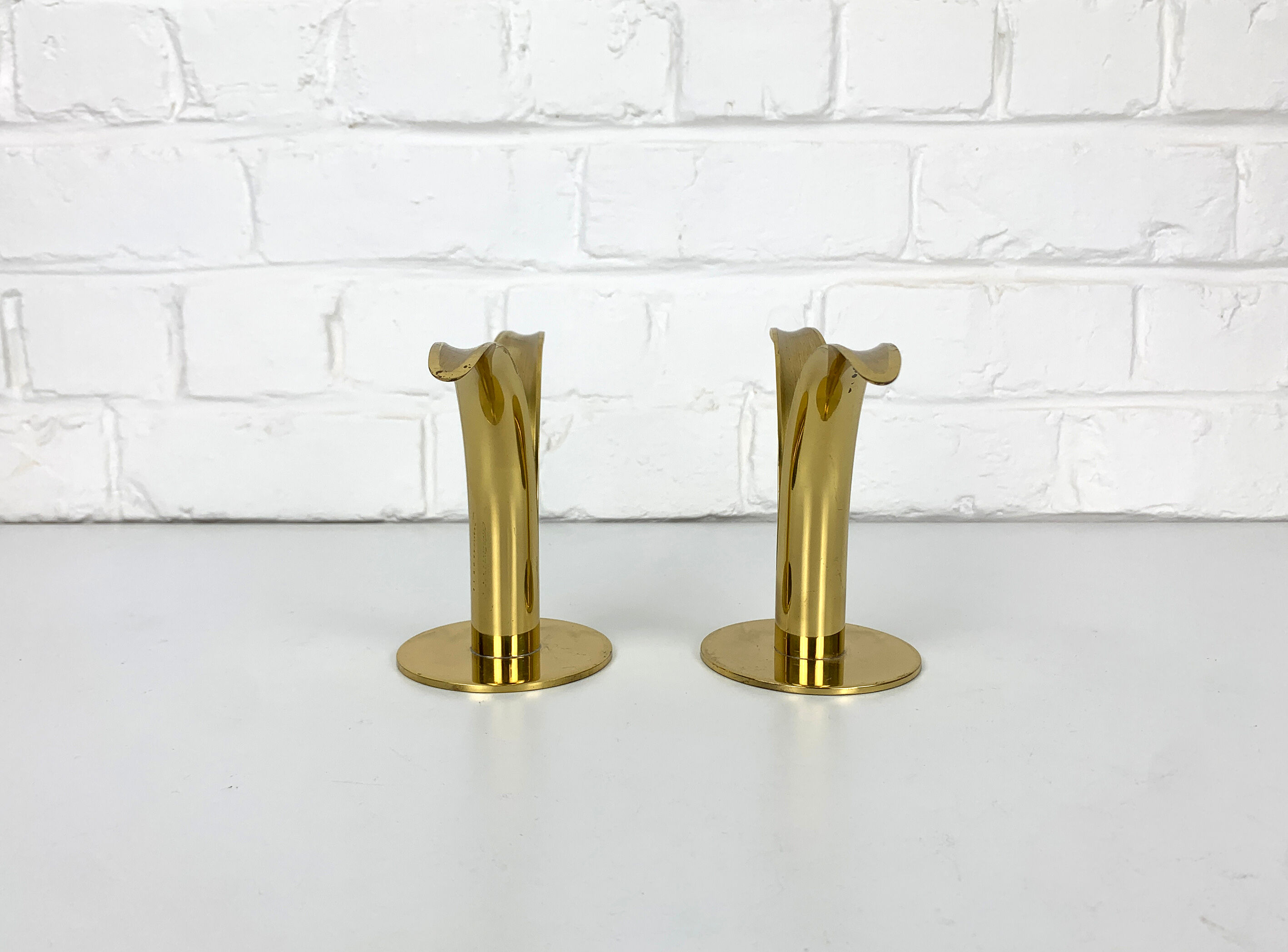 Pair of Lily brass candle holders, Ystad Metall, Sweden, design Ivar Ålenius Björk