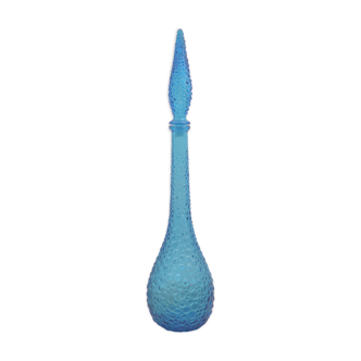Turquoise blue decanter of 56 centimeters with cap & relief