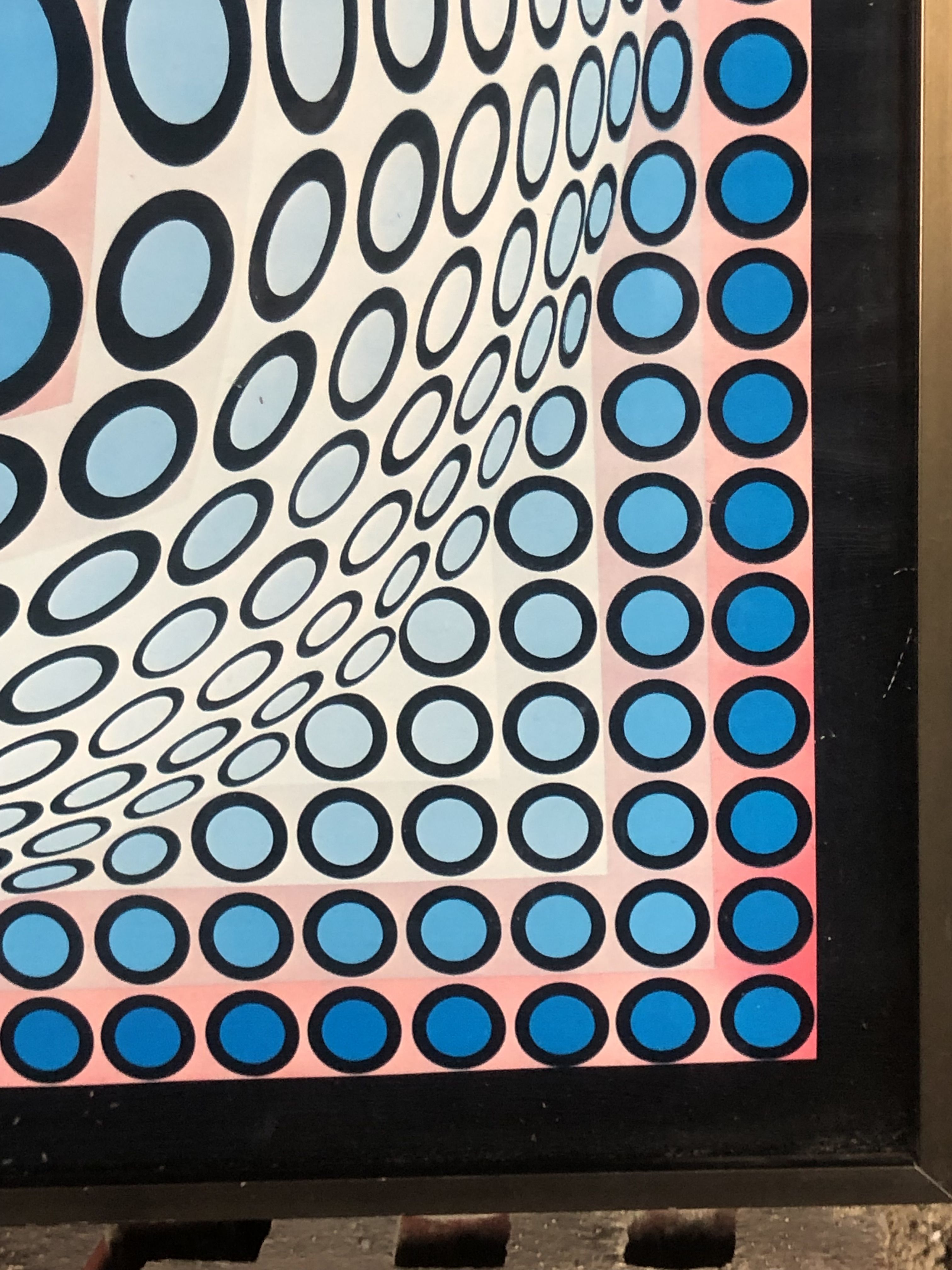 Painting / Vintage screen print 70'S after Victor VASARELY under framed glass