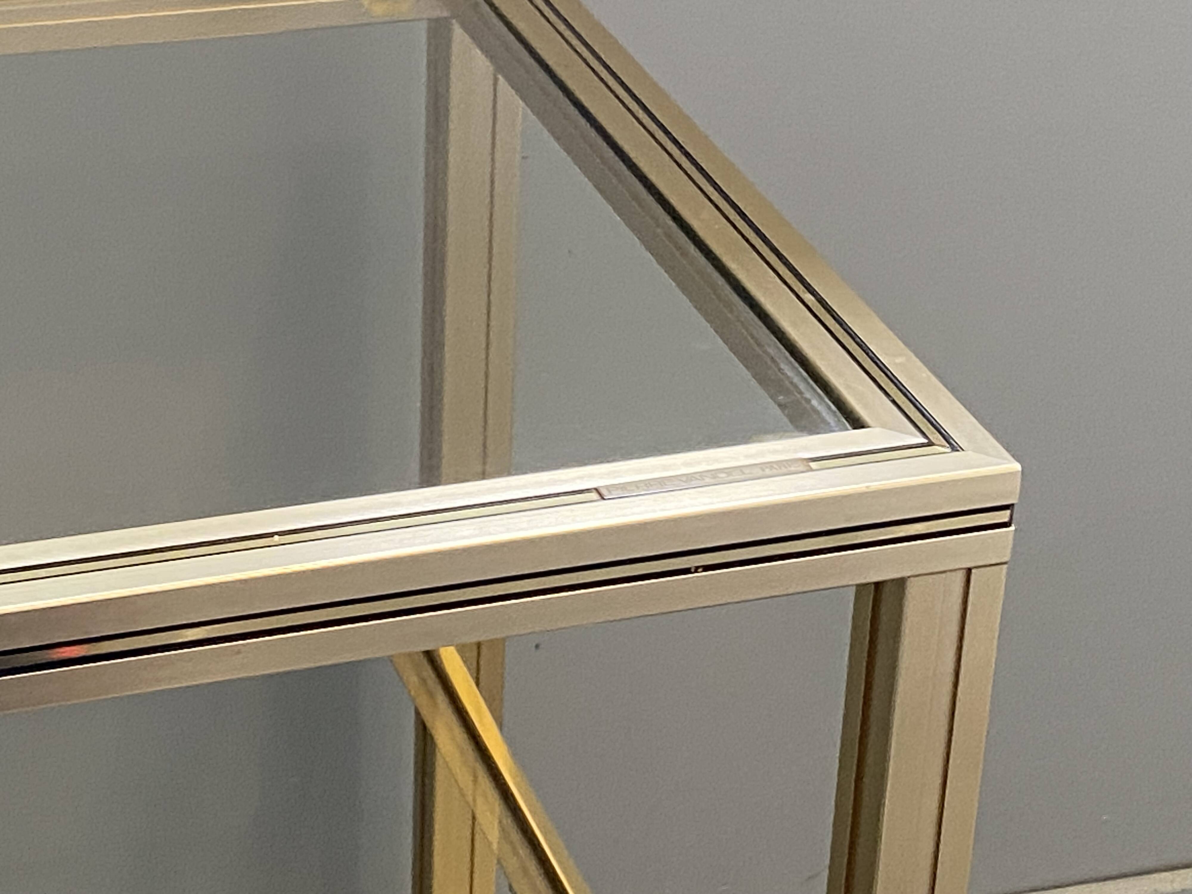 Television storage unit hi-fi video metal gold glass Pierre Vandel Paris 1970