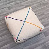 Azilal Kilim Moroccan Berber Pouf - 100% Wool and Cotton - Handwoven Floor Cushion
