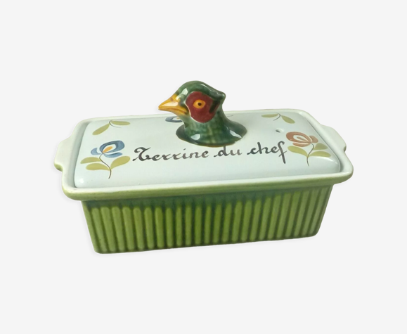 Terrine en faience de desvres gabriel fourmaintreau decor chaumiere