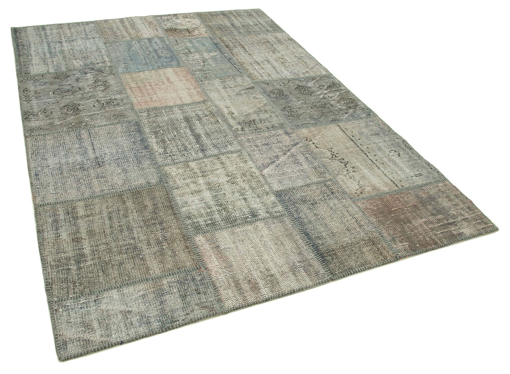 Handwoven oriental overdyed 176 cm x 241 cm grey patchwork carpet