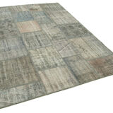 Handwoven oriental overdyed 176 cm x 241 cm grey patchwork carpet