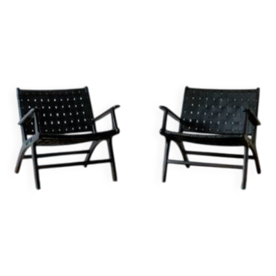 Deux fauteuils design cuir noir numérotés – Olivier De Schrijver