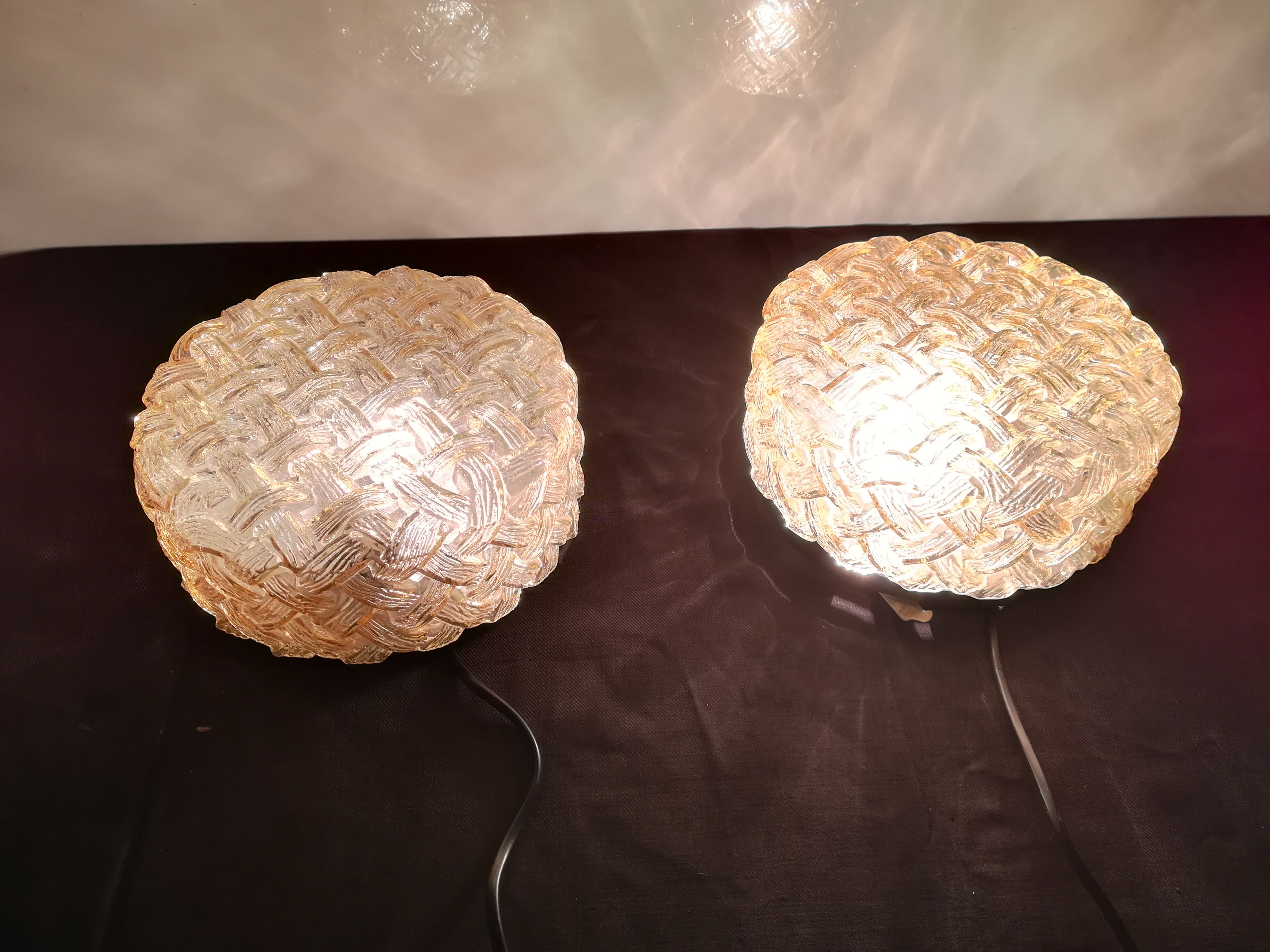 TWO PLAFONNIERS IN VERRE SOUFFLE