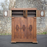 Bookcase carved wood 3 old doors, bookcase window beveled