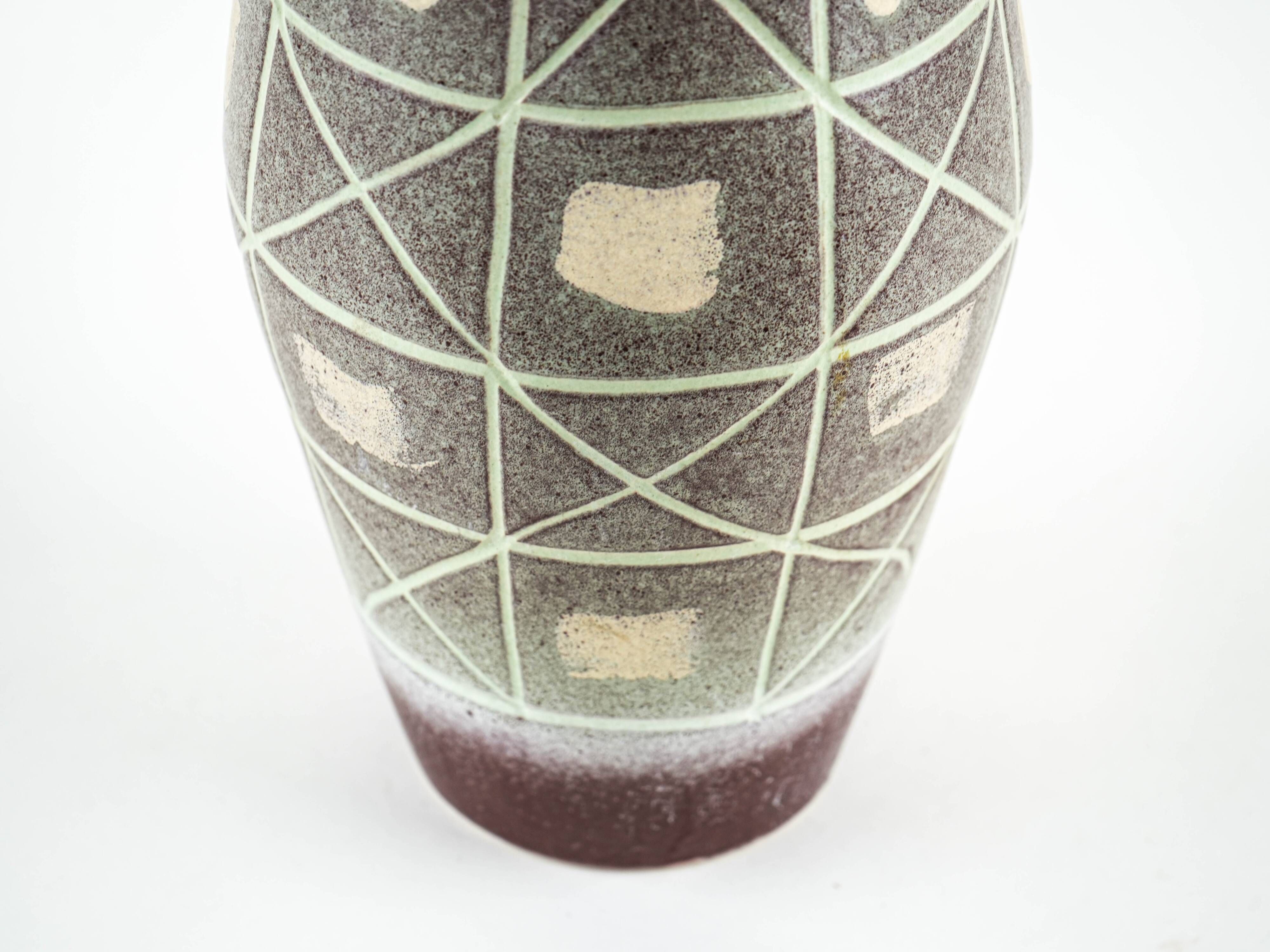 West German ceramic vase with geometric pattern, glazed pottery from the 1970s