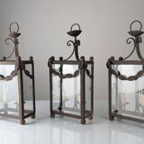 Wrought iron lantern with glass panels, leaf motifs