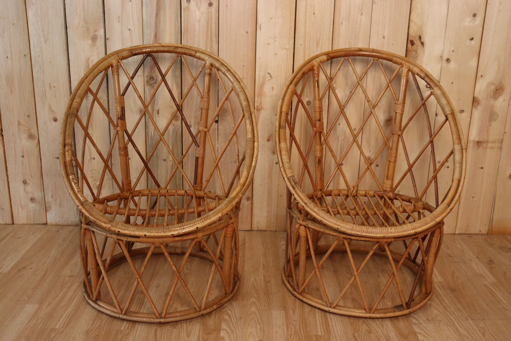 Pair rattan armchairs