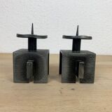 Pair of brutalist wrought iron candle holders