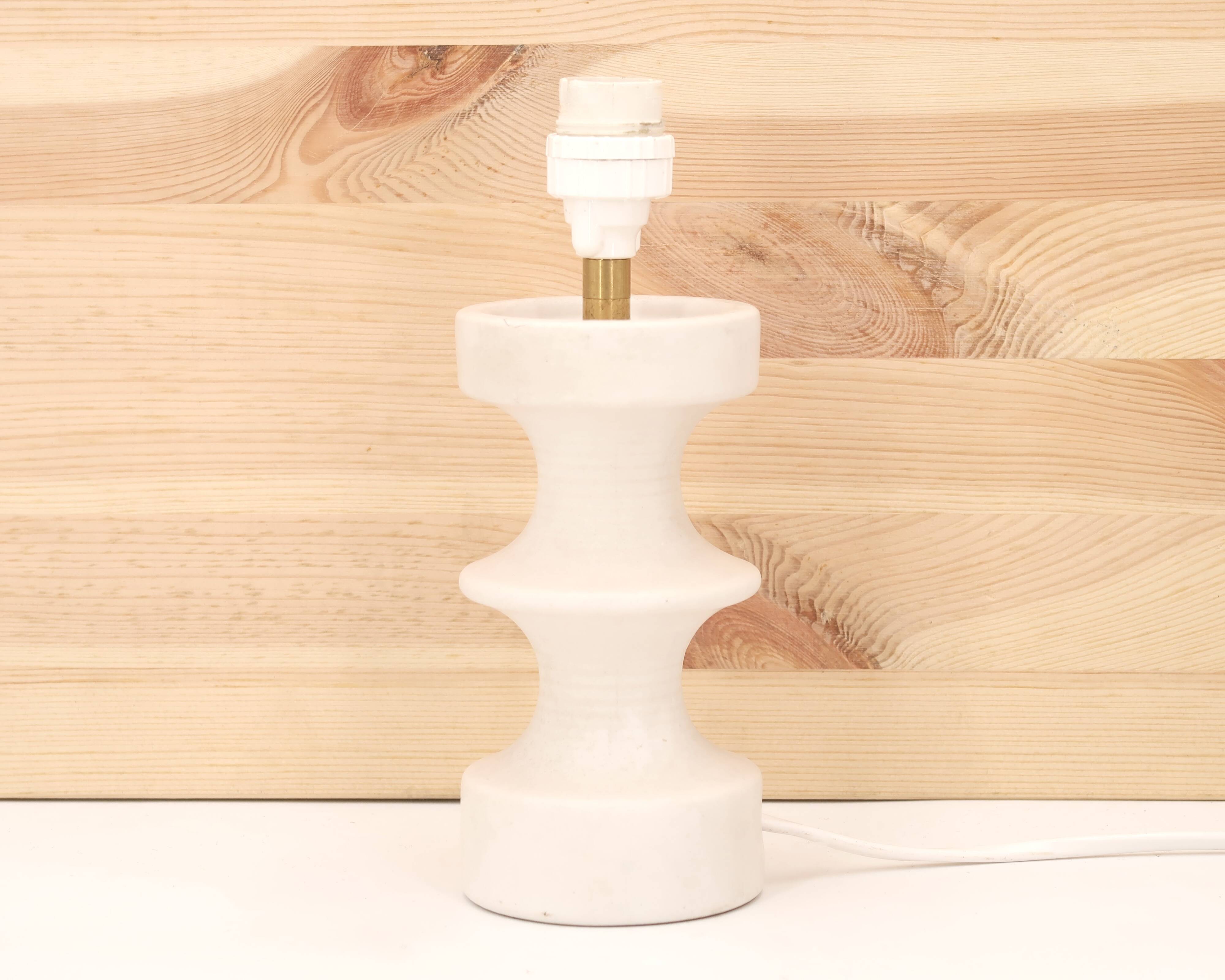 White ceramic lamp by Cari Zalloni, raffia lampshade