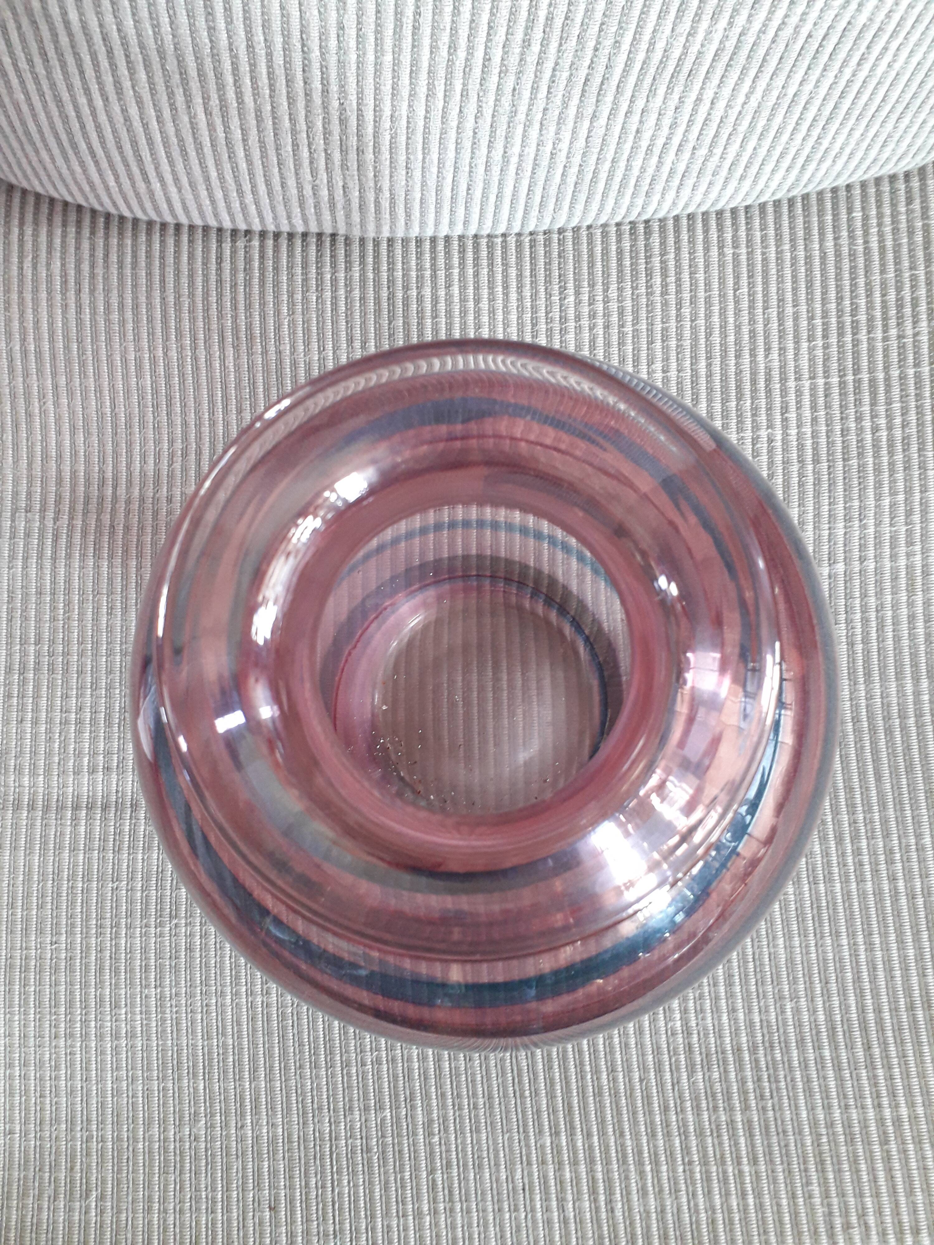 Large vintage striped pink blown glass vase