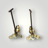 Pair of antique brass and cast iron andirons – Louis XVI style