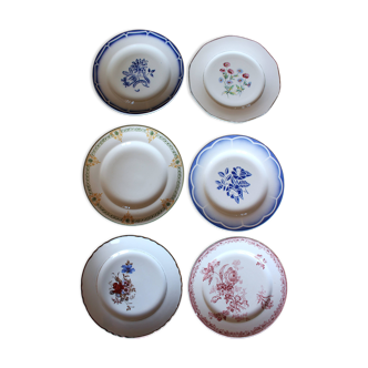 6 mismatched flat plates Fontanges Marsac Longwy Digoin
