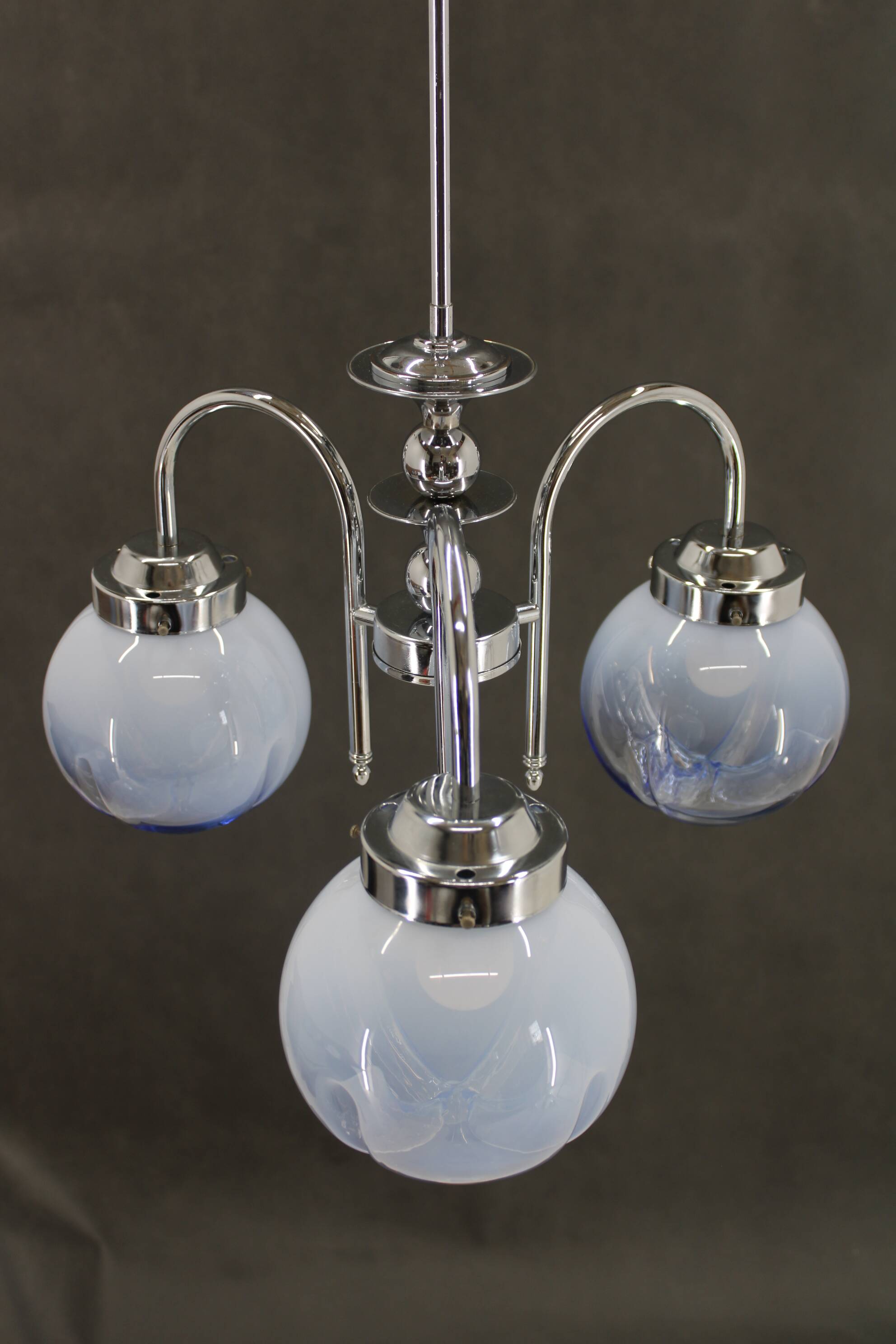 1960s Chrome Plated Chandelier with Murano Glass, Italy