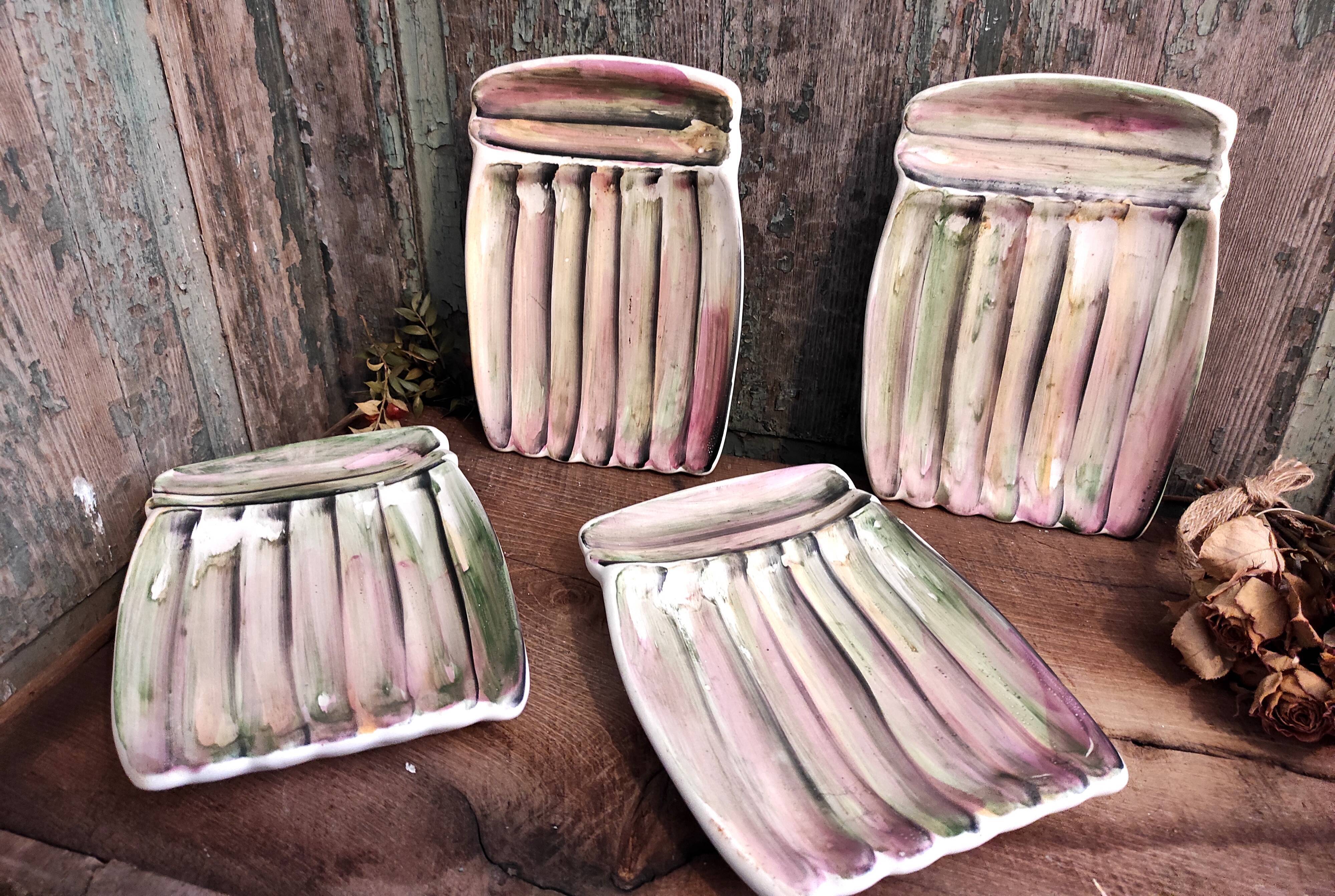 French vintage set of 1 tray and 4 plates for asparagus, by Vallauris