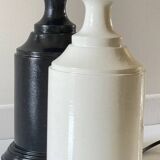 2 large black and white turned wood vintage lamp bases.