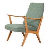 Scandinavian Beech Armchair with green wool upholstery, 1950-60s