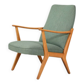 Scandinavian Beech Armchair with green wool upholstery, 1950-60s