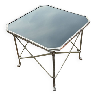 Table Bout De Canapé En Bronze Argenté De Style Néoclassique Et Opaline Noire Vers 1970