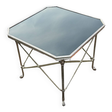 Table Bout De Canapé En Bronze Argenté De Style Néoclassique Et Opaline Noire Vers 1970