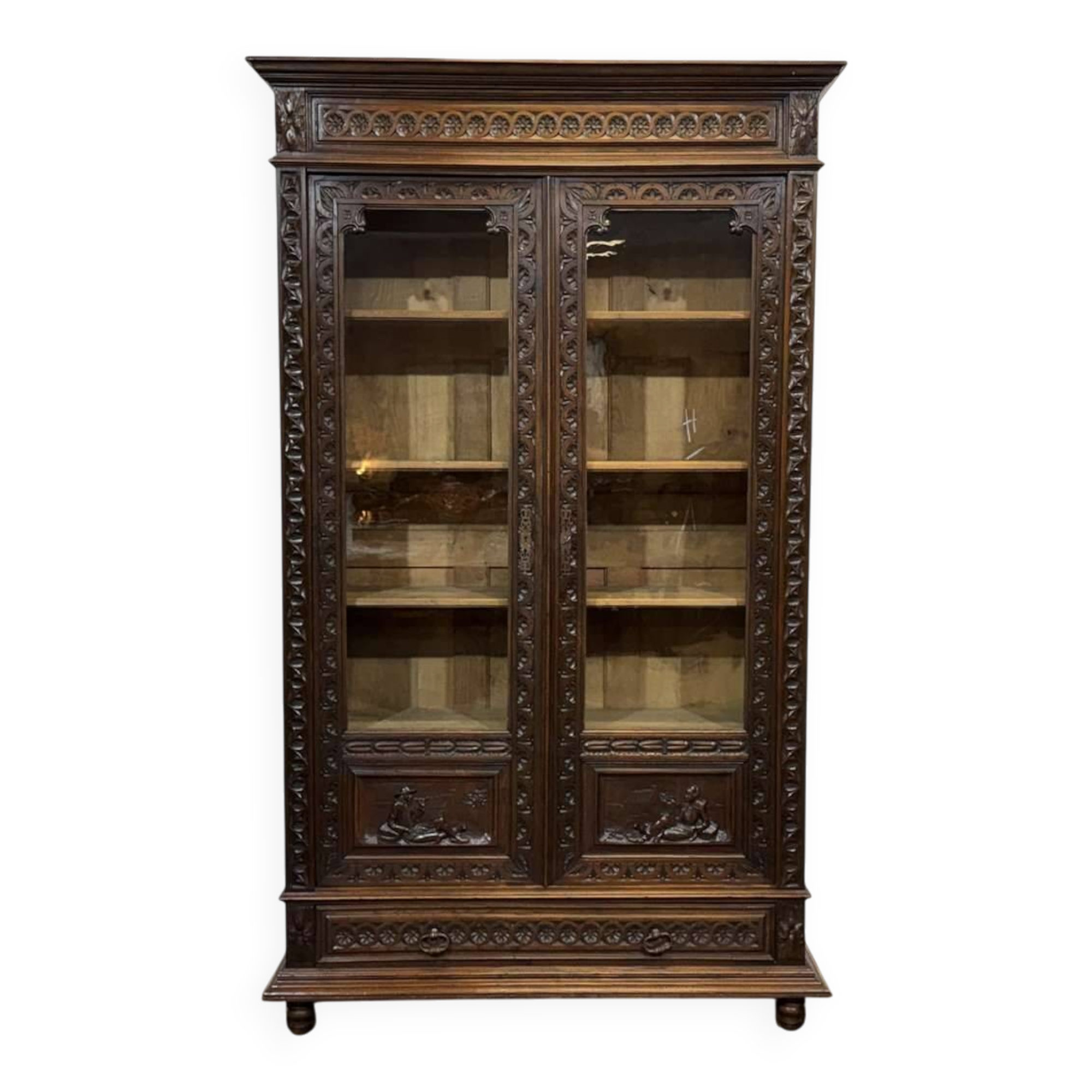 Breton library from the early 20th century in chestnut wood